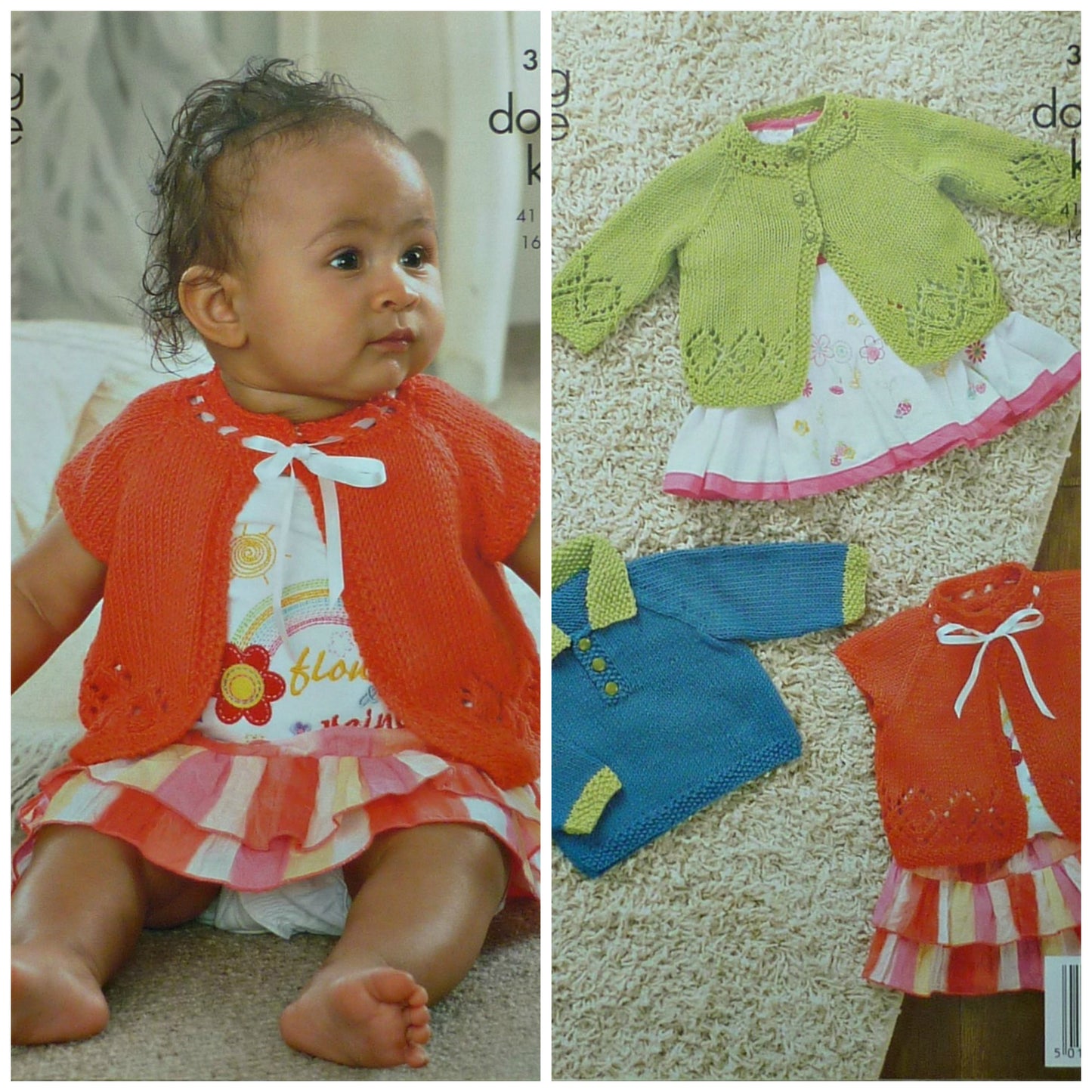 DIGITAL Knitting Pattern Baby Short or Long Sleeve Cardigans and Jumper DK King Cole 3291