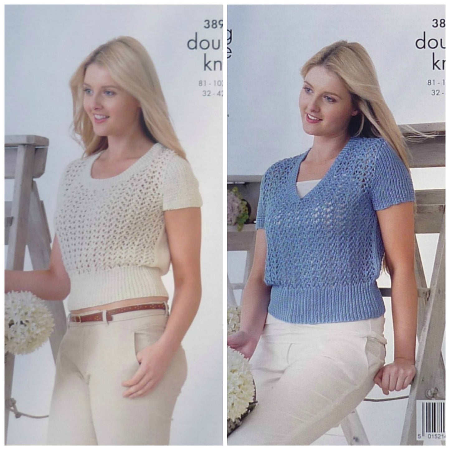DIGITAL Knitting Pattern Ladies Round or V-Neck Lacy Jumpers Cotton DK King Cole 3898