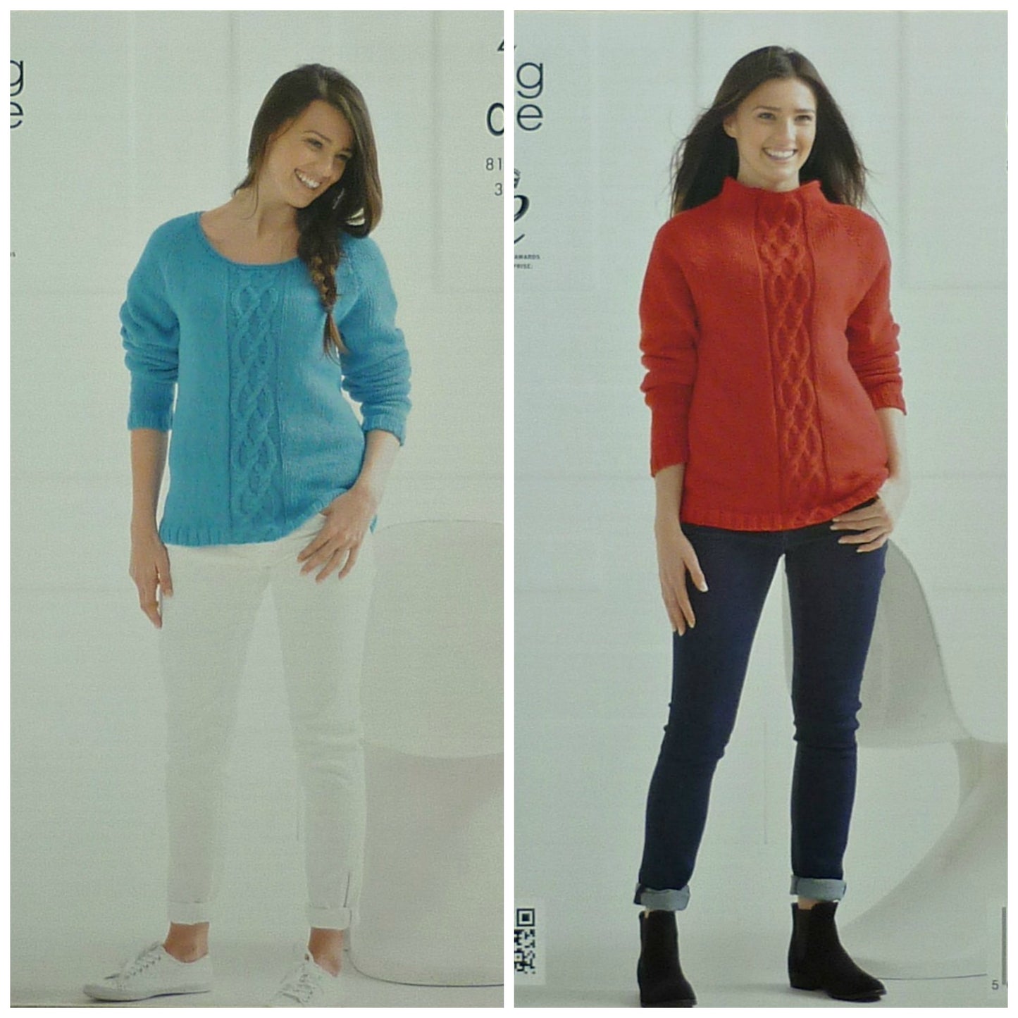 DIGITAL Knitting Pattern Ladies Scoop Neck or High Neck Cable Panel Jumper Aran King Cole 4143