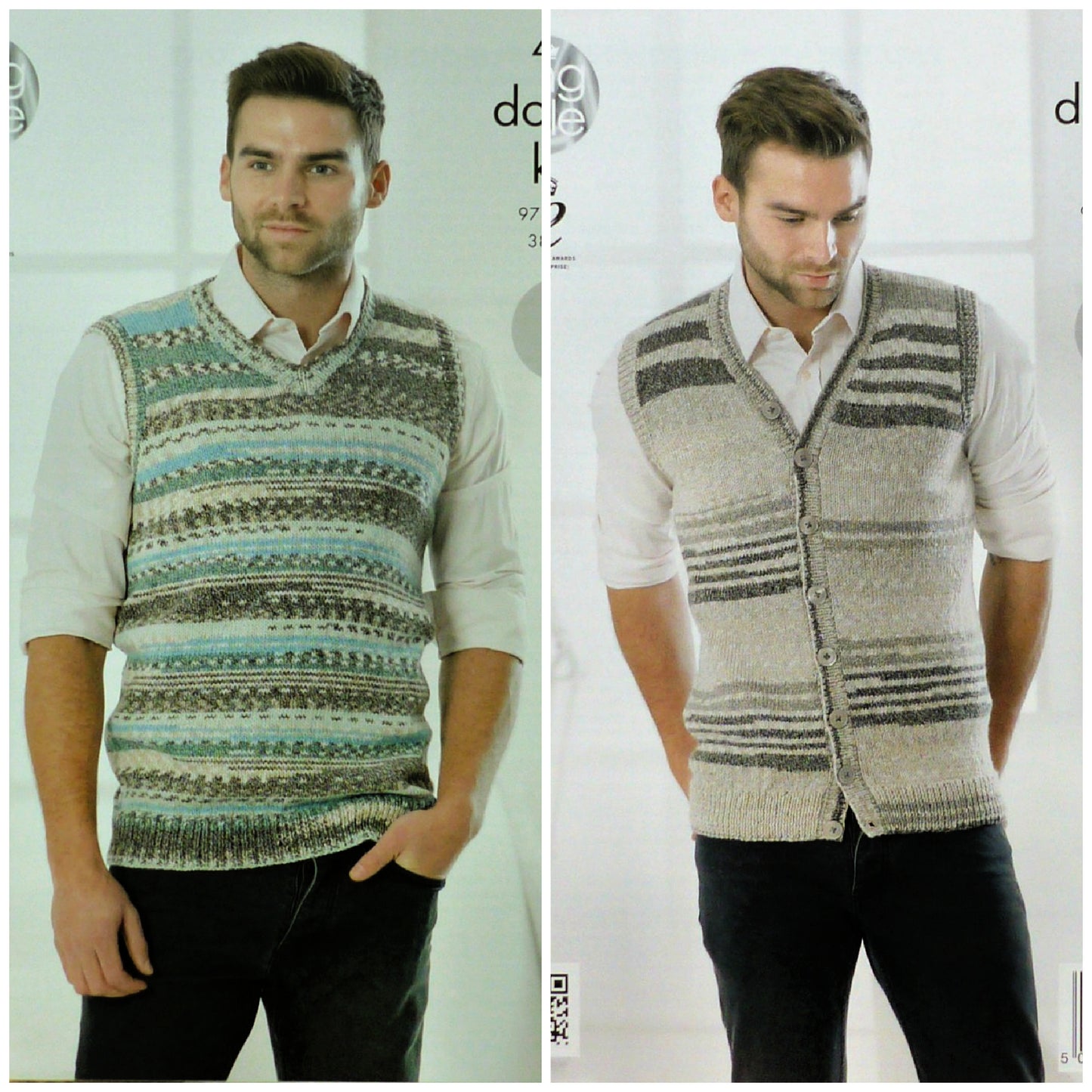 DIGITAL Knitting Pattern Mens Easy Knit Sleeveless V-Neck Jumper and Waistcoat DK King Cole 4260