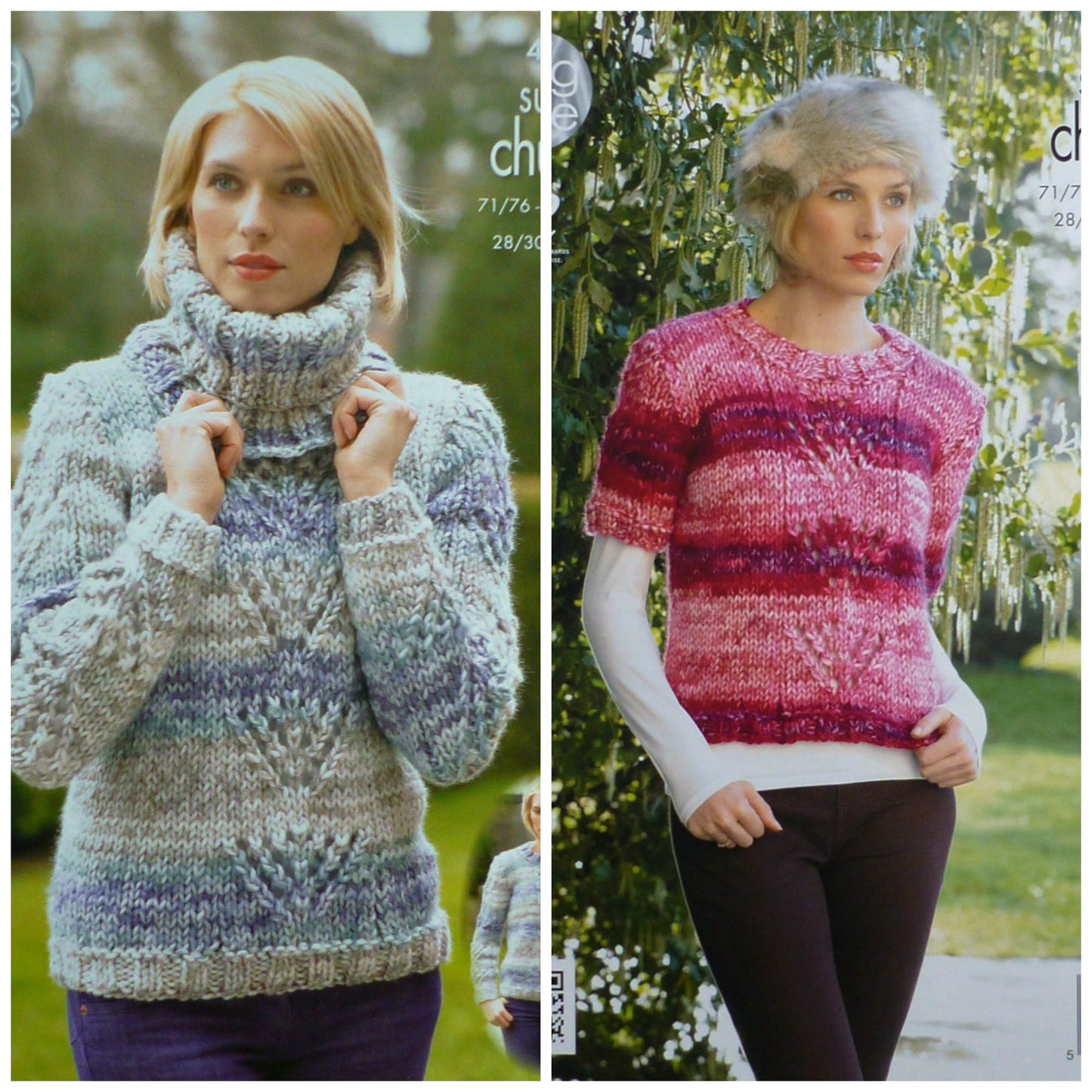 DIGITAL Knitting Pattern Ladies Long or Short Sleeve Easy Lace Jumpers & Cowl Super Chunky King Cole 4289
