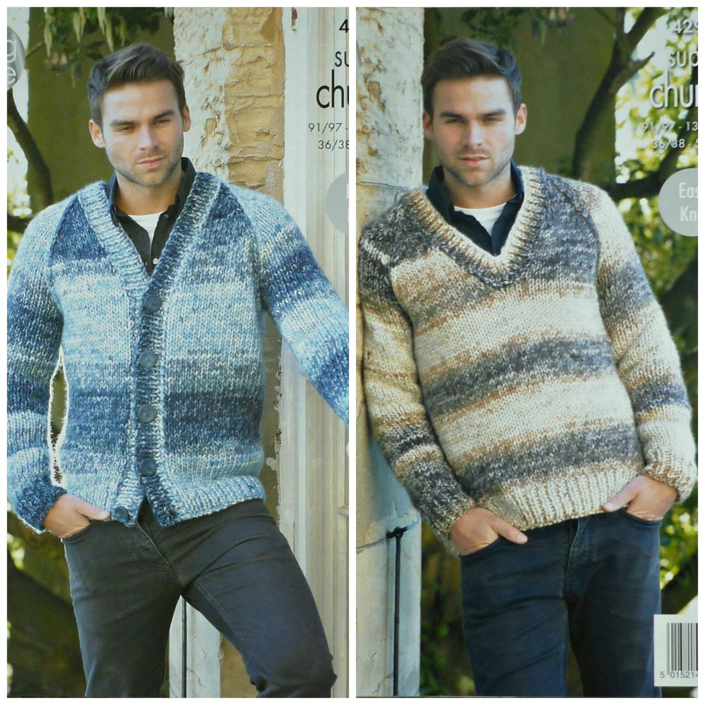 DIGITAL Knitting Pattern Mens Easy Knit Jumper & Cardigan Super Chunky King Cole 4292