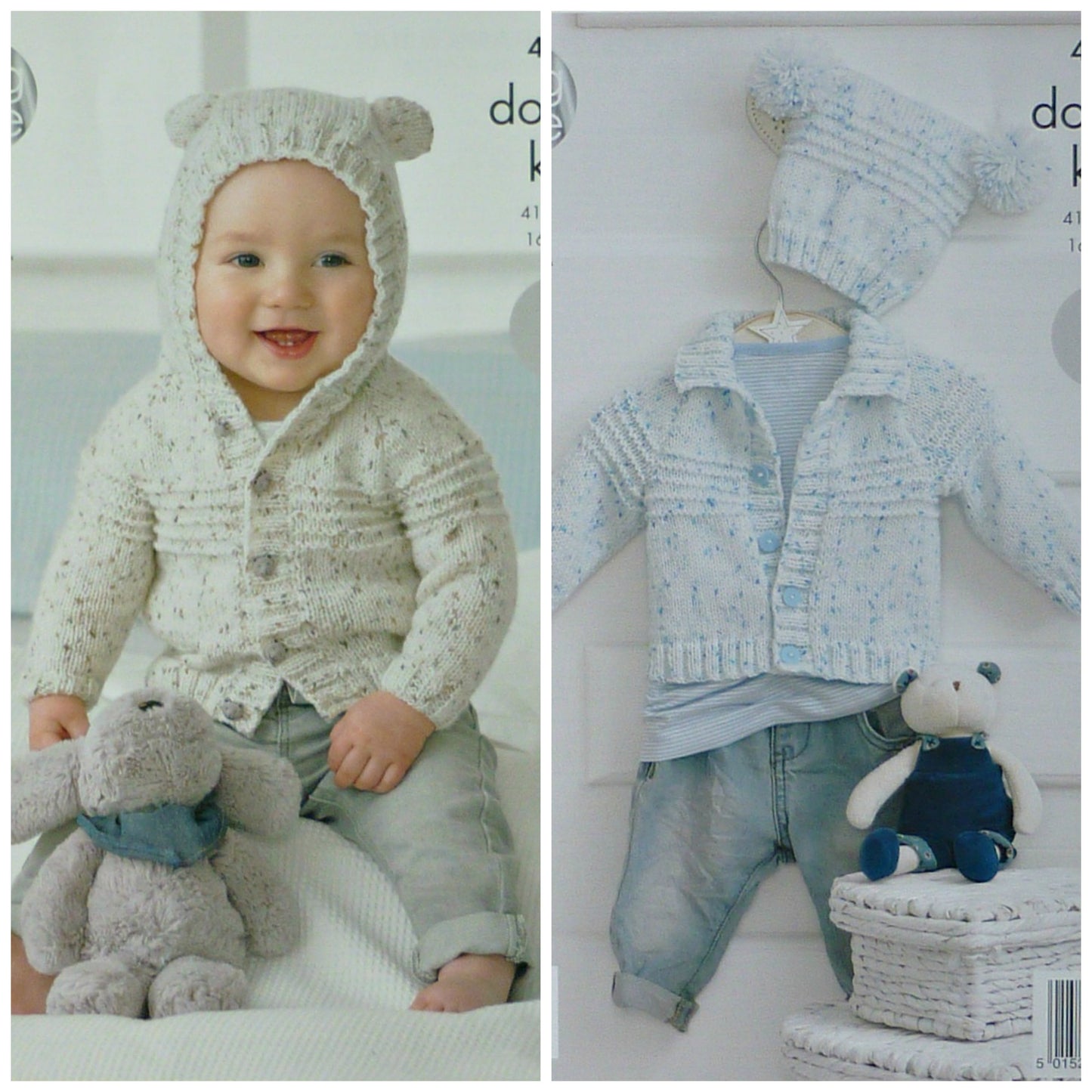 DIGITAL Knitting Pattern Baby EASY KNIT Long Sleeve Hooded Ears Cardigan DK KC 4319