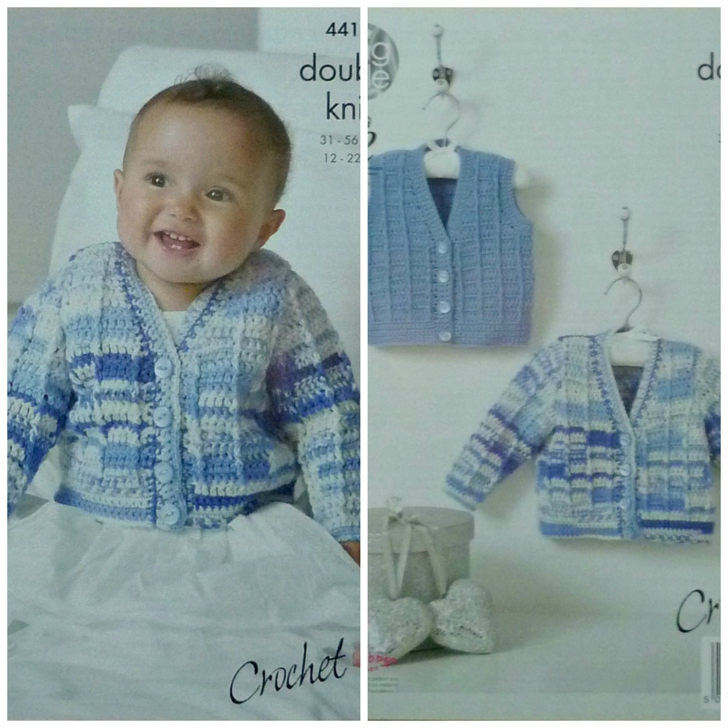 DIGITAL Crochet Pattern Baby V-Neck Cardigan and Waistcoat DK King Cole 4417