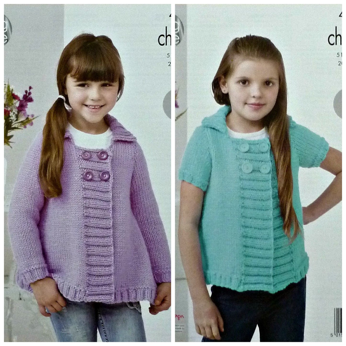DIGITAL Knitting Pattern Childrens Easy Knit Double Breasted Jackets with Collar Chunky King Cole 4436