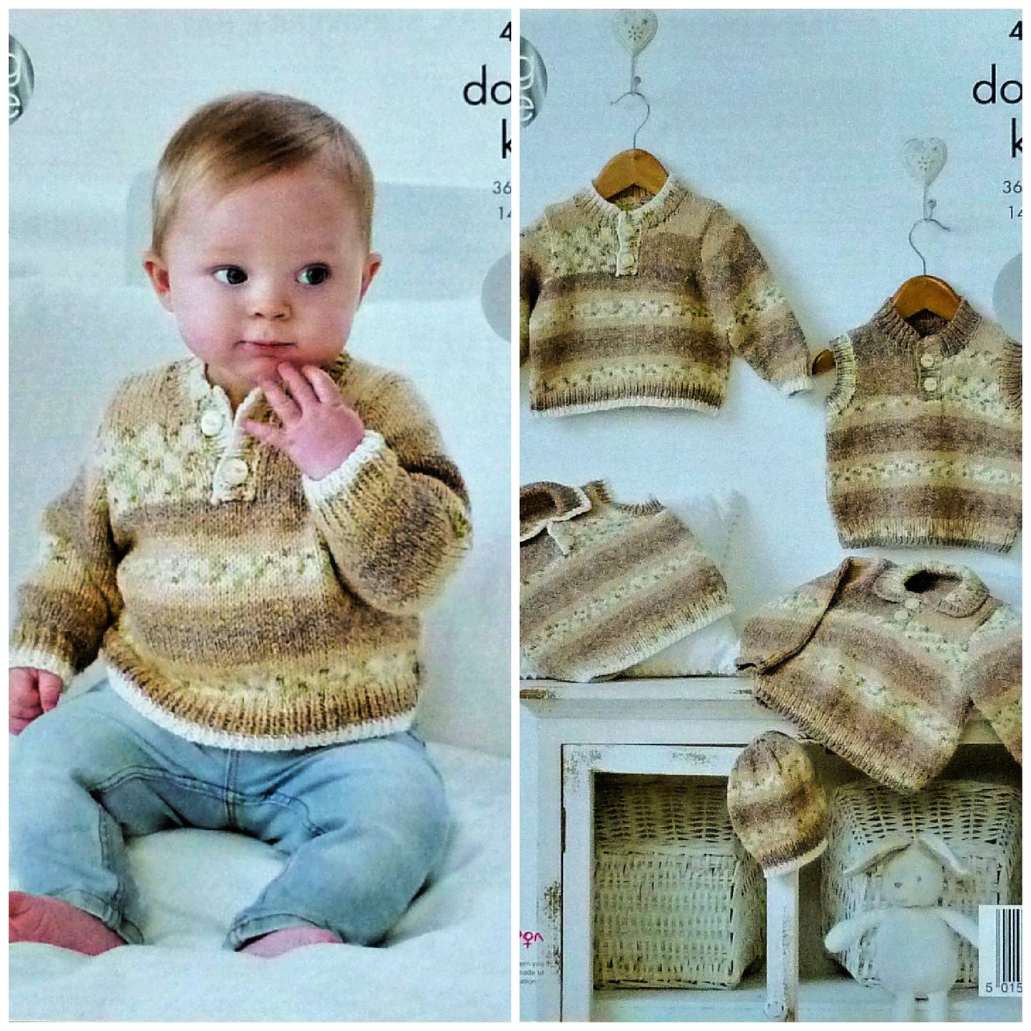 DIGITAL Knitting Pattern Baby Easy Knit Button Neck Jumpers and Hat DK King Cole 4488