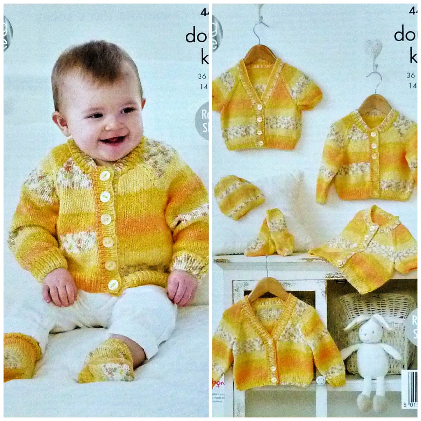 DIGITAL Knitting Pattern Baby Cardigans, Socks and Hat DK King Cole 4490