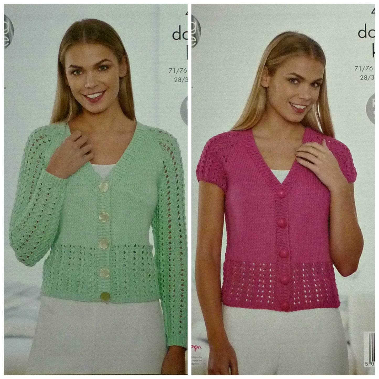 DIGITAL Knitting Pattern Ladies Long/Short Lacy Sleeve V-Neck Cardigan Cottonsoft DK King Cole 4517