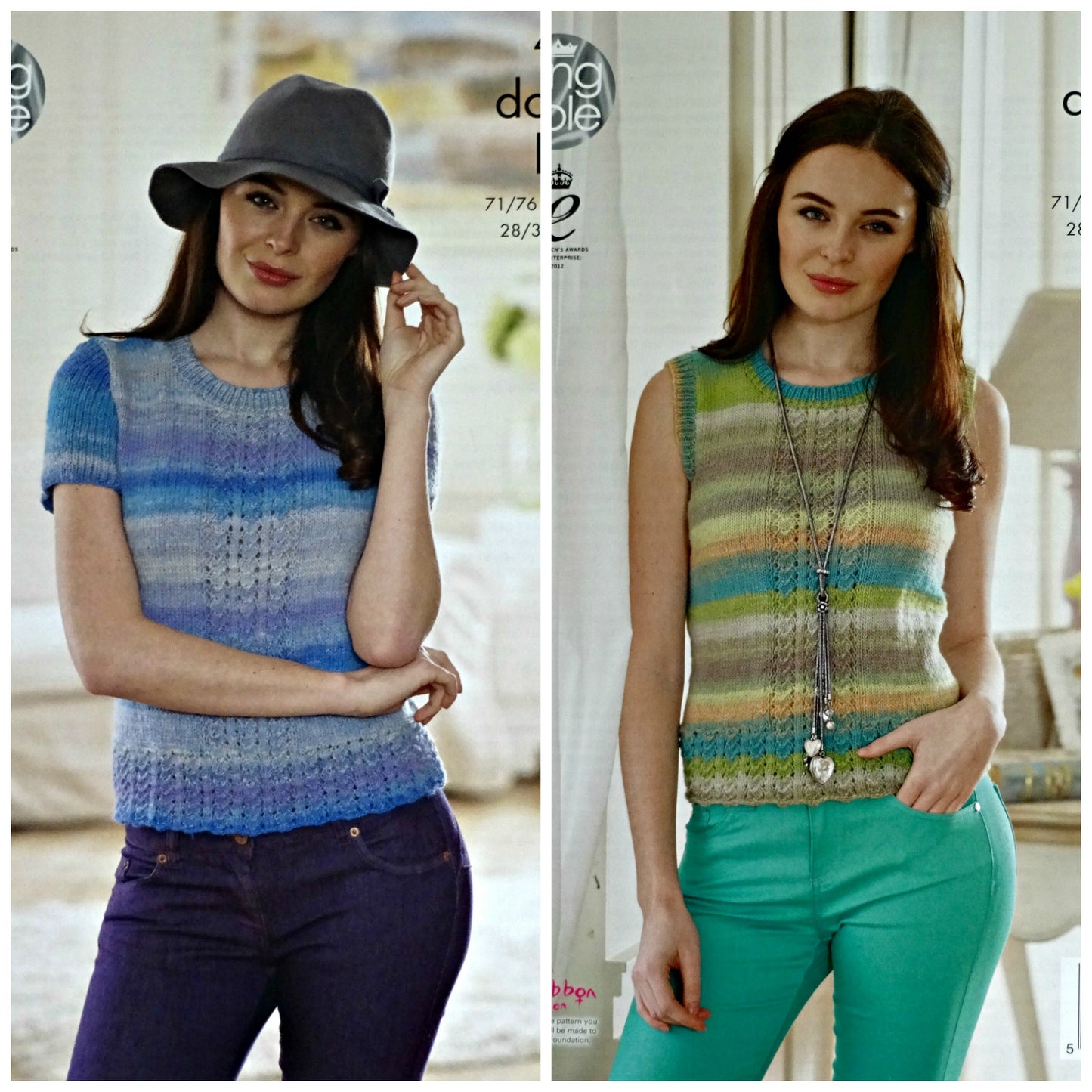 DIGITAL Knitting Pattern Ladies Short Sleeve and Sleeveless Lace Front Jumper DK King Cole 4568