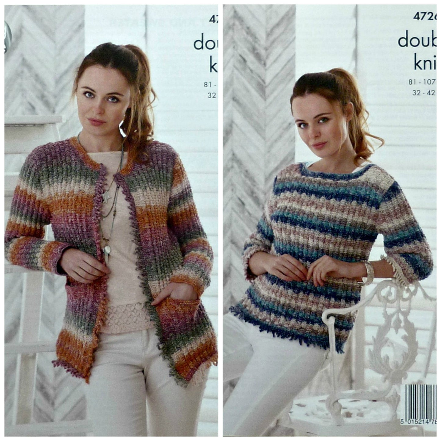 DIGITAL Knitting Pattern Ladies Fringed Jumper or Cardigan with Pockets DK King Cole 4726
