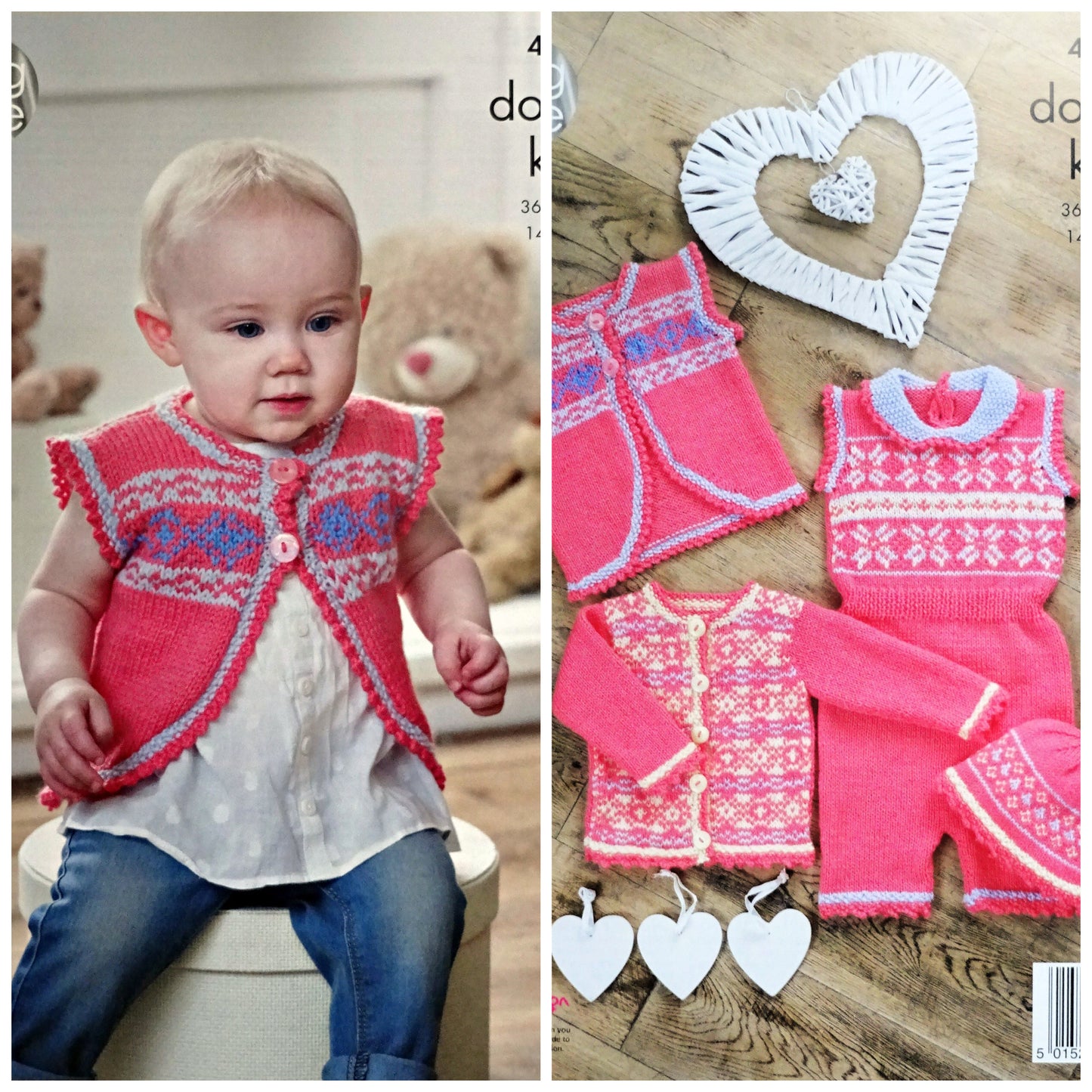 DIGITAL Knitting Pattern Baby Fairisle Playsuit, Cardigan, Hat and Waistcoat DK King Cole 4730