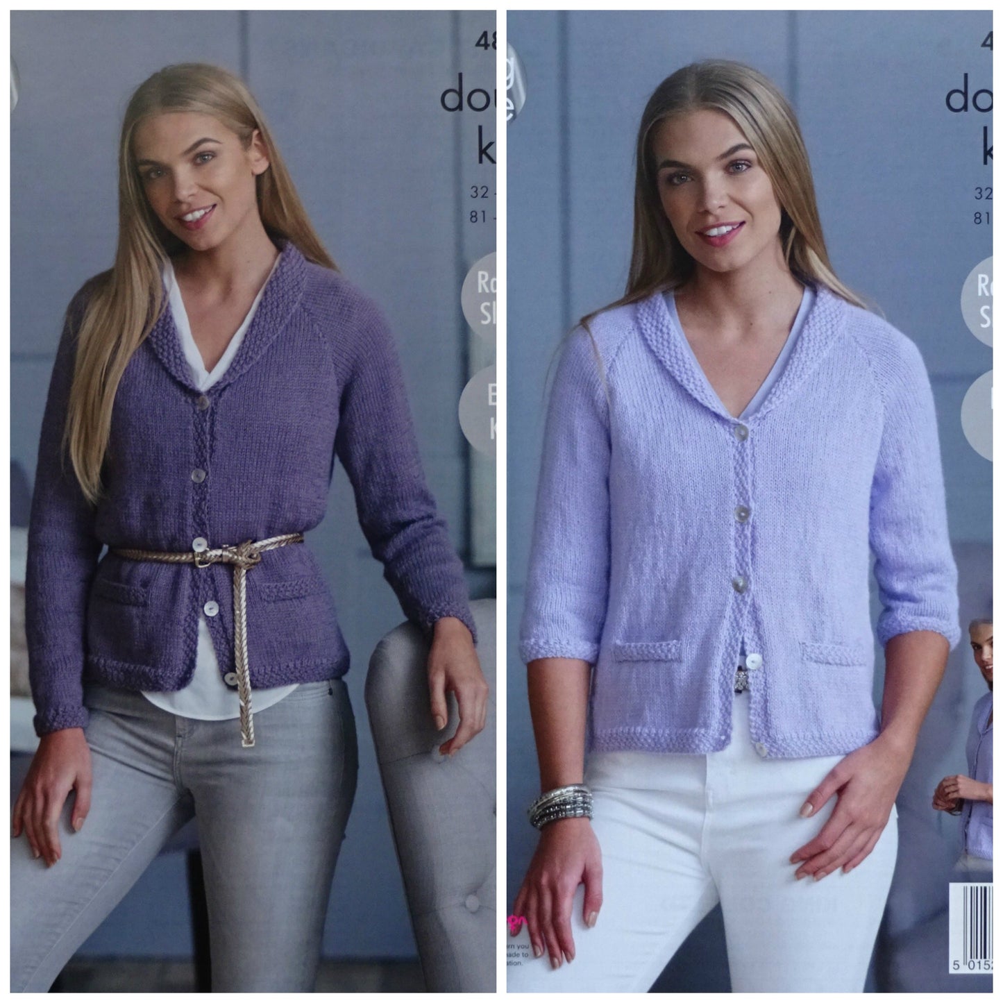 DIGITAL Knitting Pattern Ladies Easy Knit Cardigans with Roll Collar DK King Cole 4868
