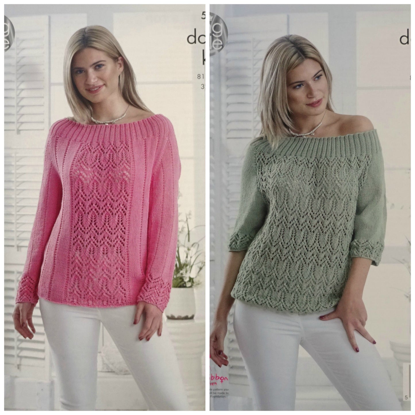 DIGITAL Knitting Pattern Ladies Wide Neck Lacy Jumpers Bamboo Cotton DK 5091