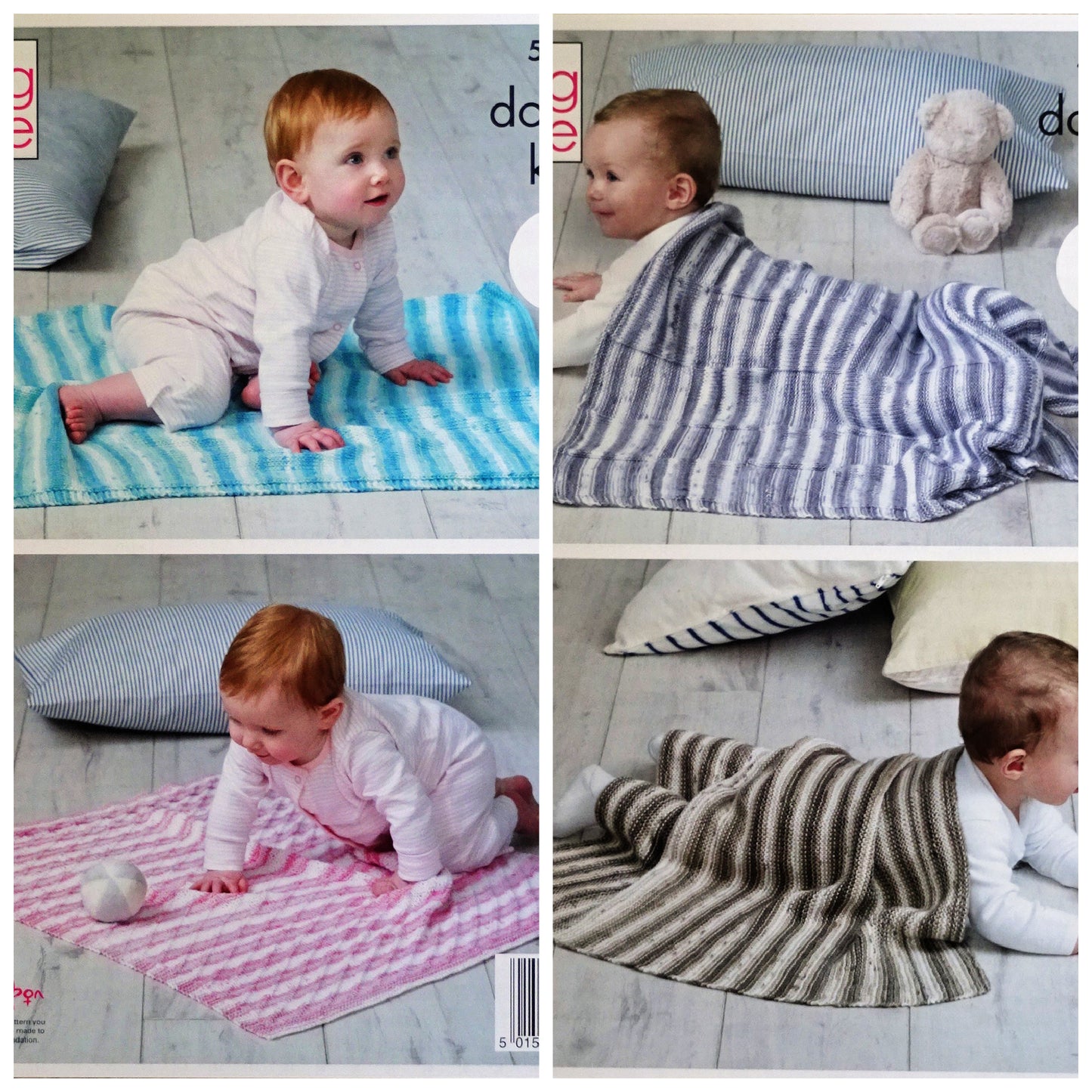 DIGITAL Knitting Pattern 4 styles of Easy Knit Baby Blankets Cottonsoft DK King Cole 5101