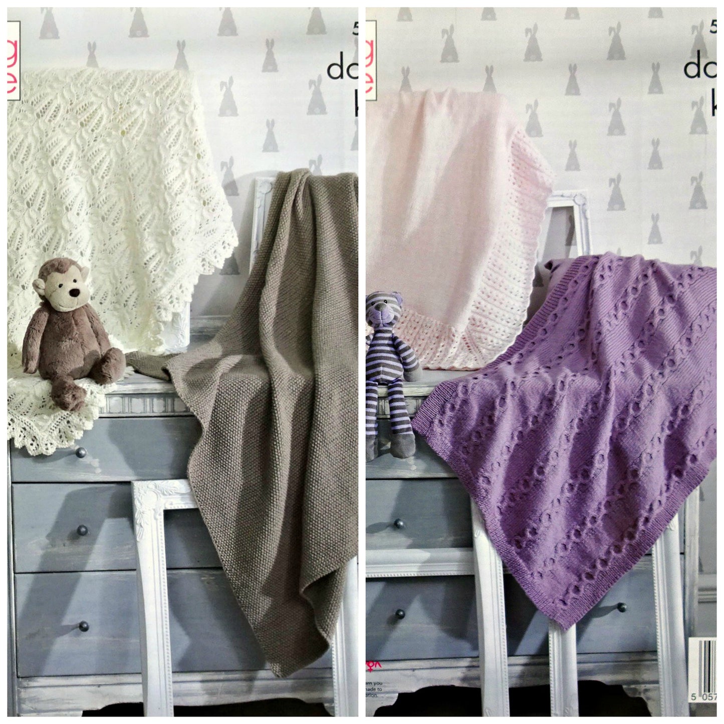 DIGITAL Knitting Pattern 4 Styles of Baby Blankets DK King Cole 5333