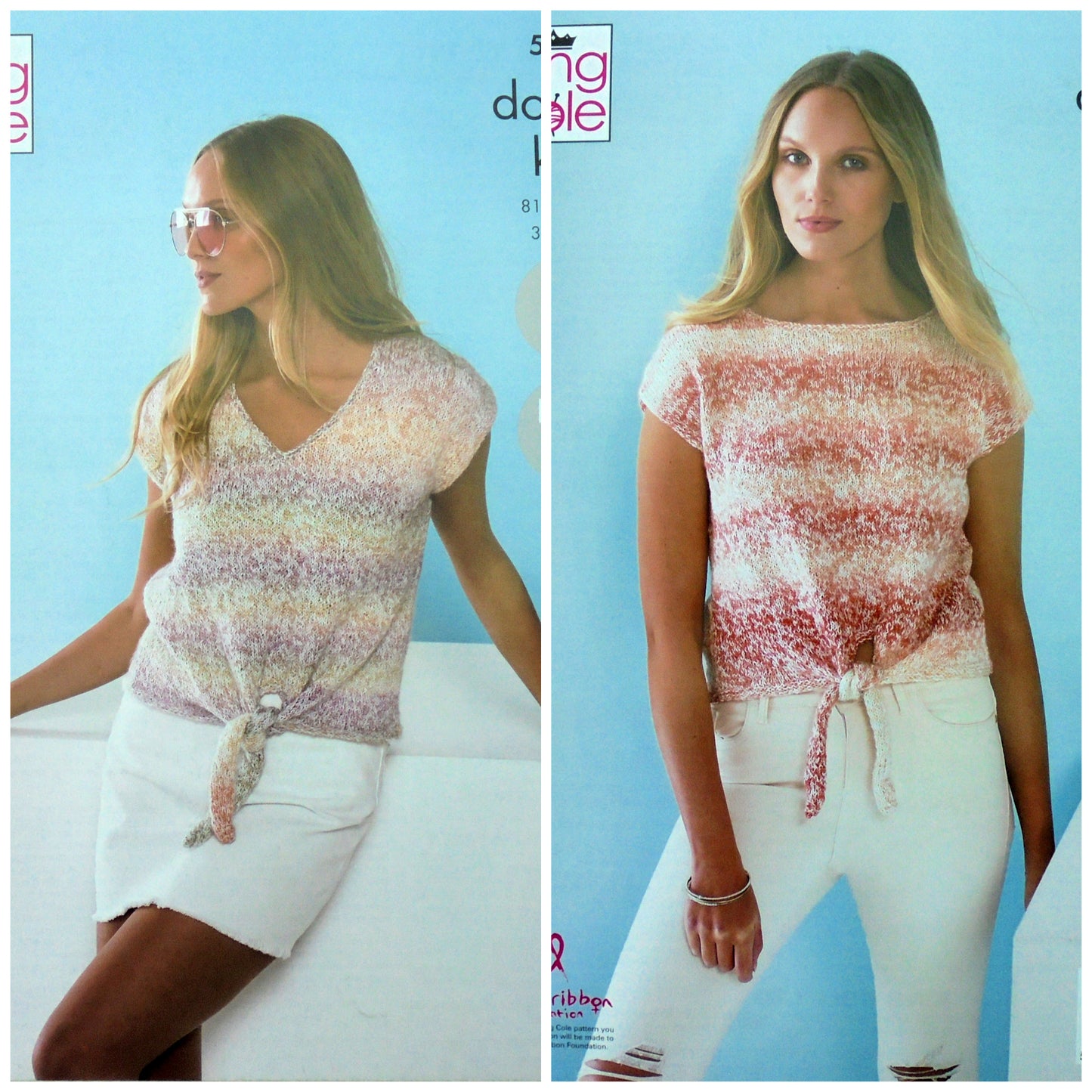DIGITAL Knitting Pattern Ladies Easy Knit Boat or V-Neck Sleeveless Tops King Cole 5405