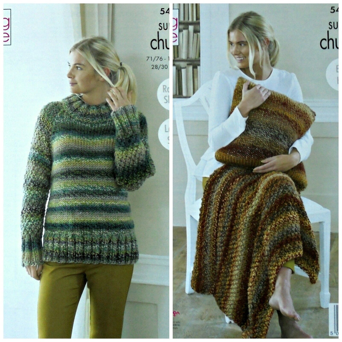 DIGITAL Knitting Pattern Ladies Easy Jumper Cushion Blanket Super Chunky King Cole 5461