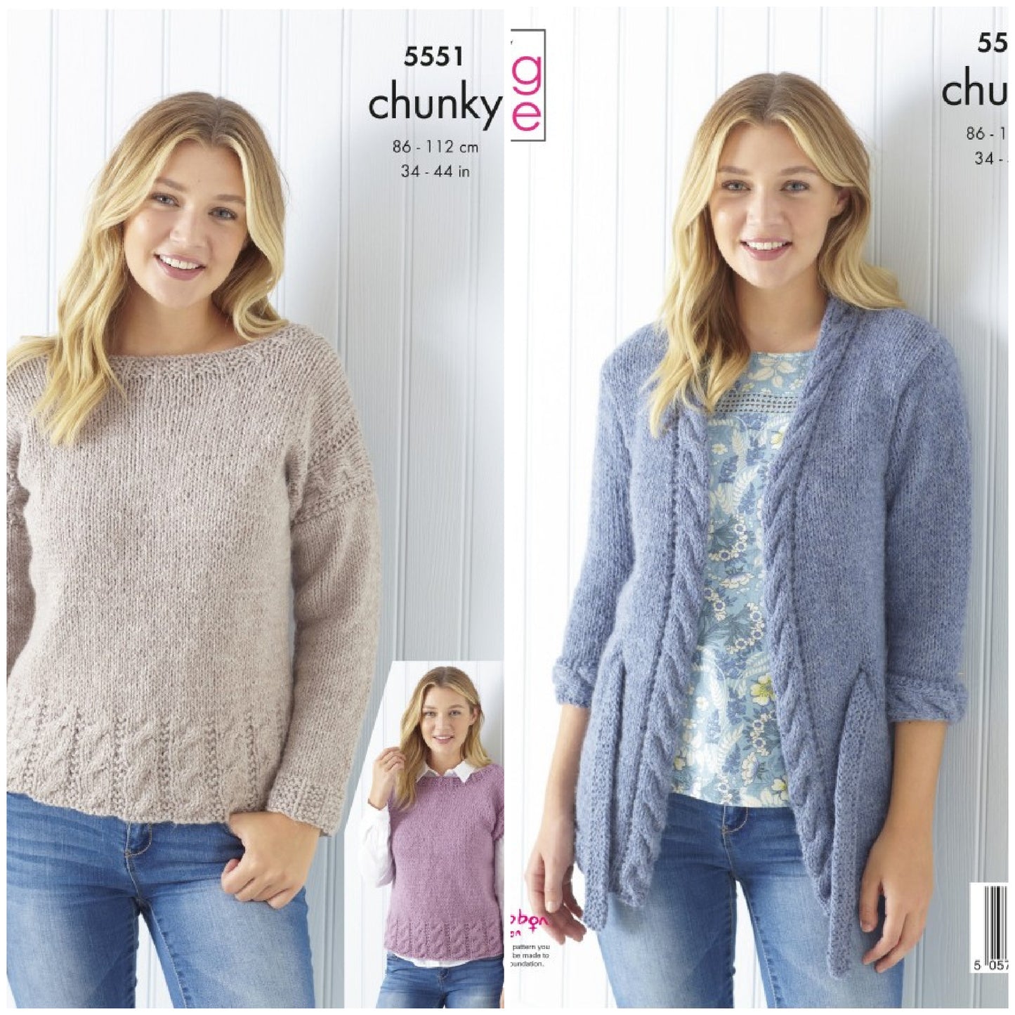 DIGITAL Knitting Pattern Ladies Cable Hem Jumpers and Jacket Chunky 5551 King Cole