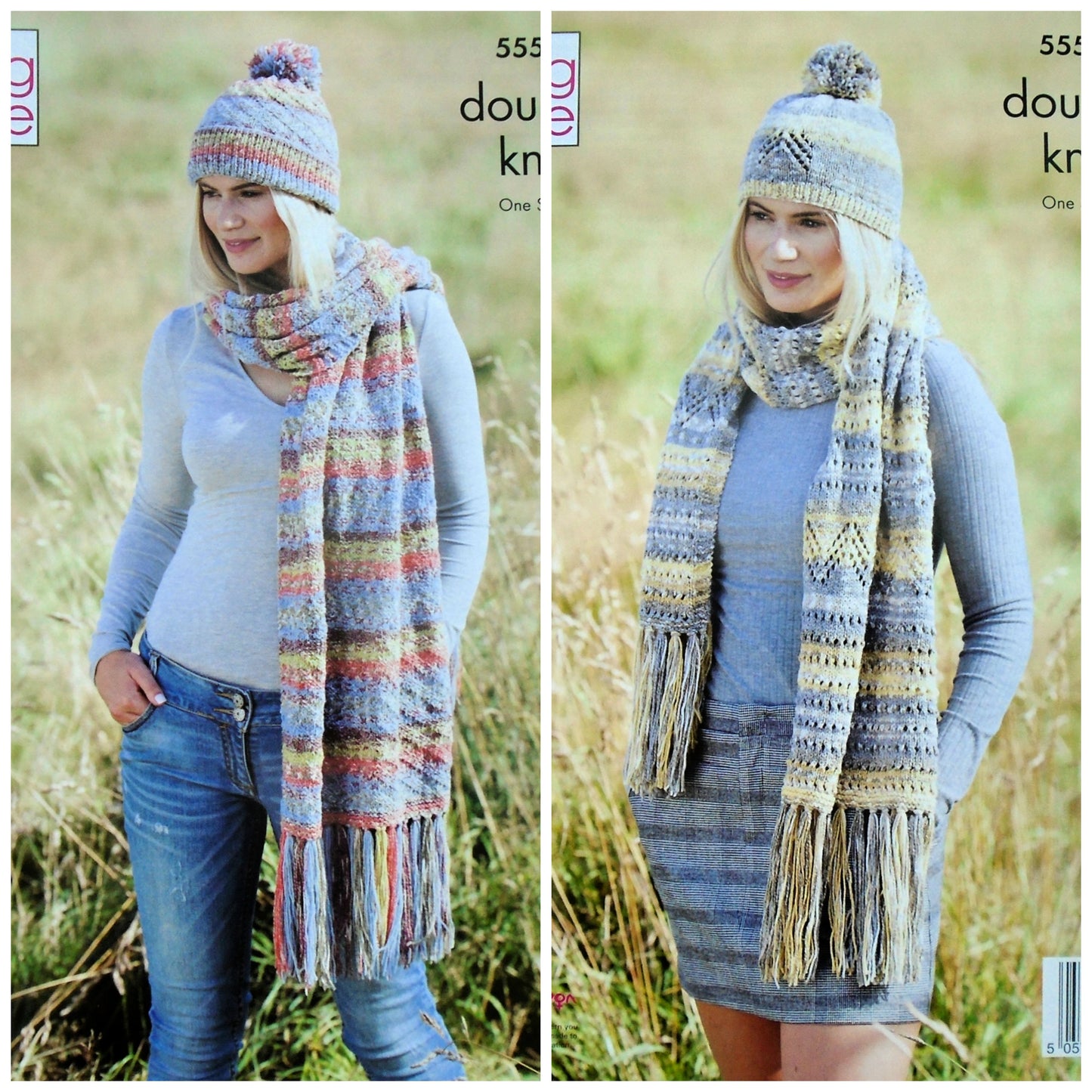 DIGITAL Knitting Pattern Ladies 2 Styles Shawl/Scarf & Matching Hats DK King Cole 5557