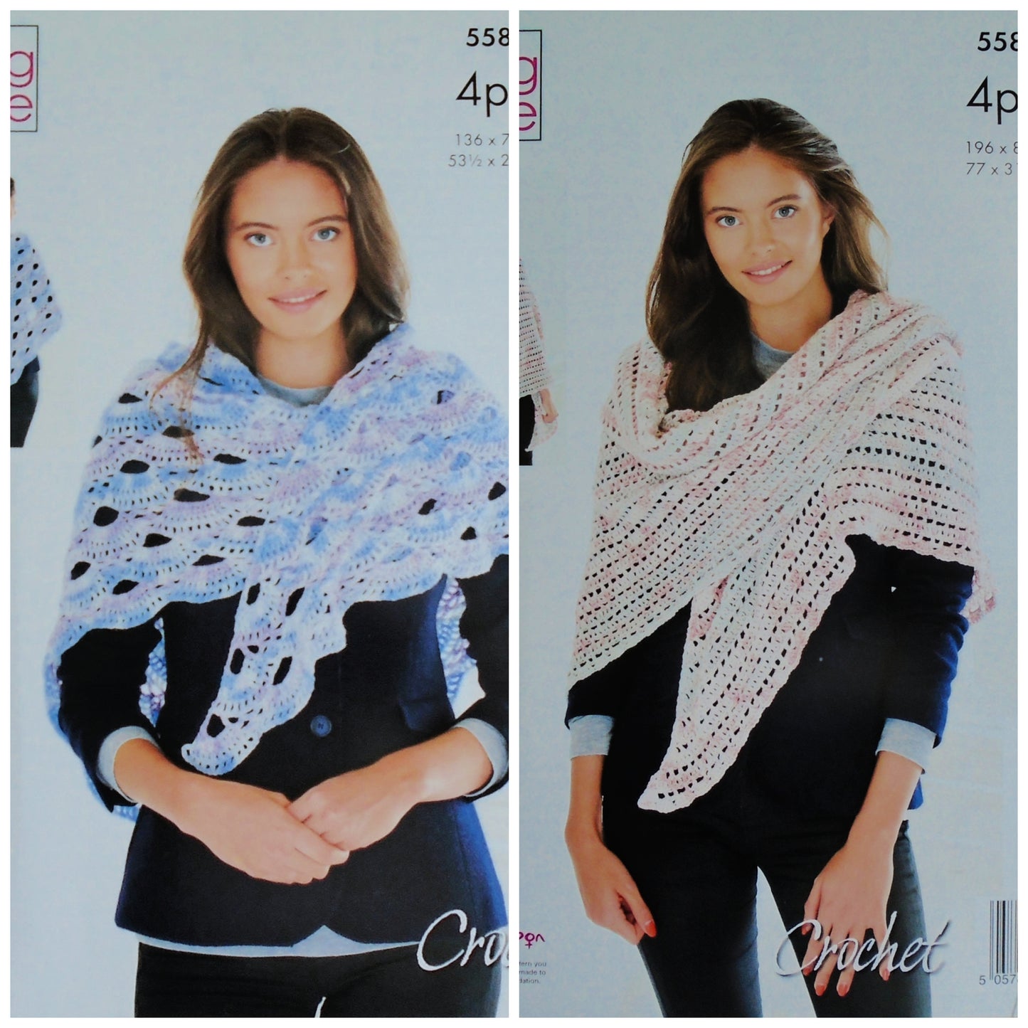 DIGITAL Crochet Pattern Ladies Triangular Shawls/Wraps 2 Styles 4ply King Cole 5583