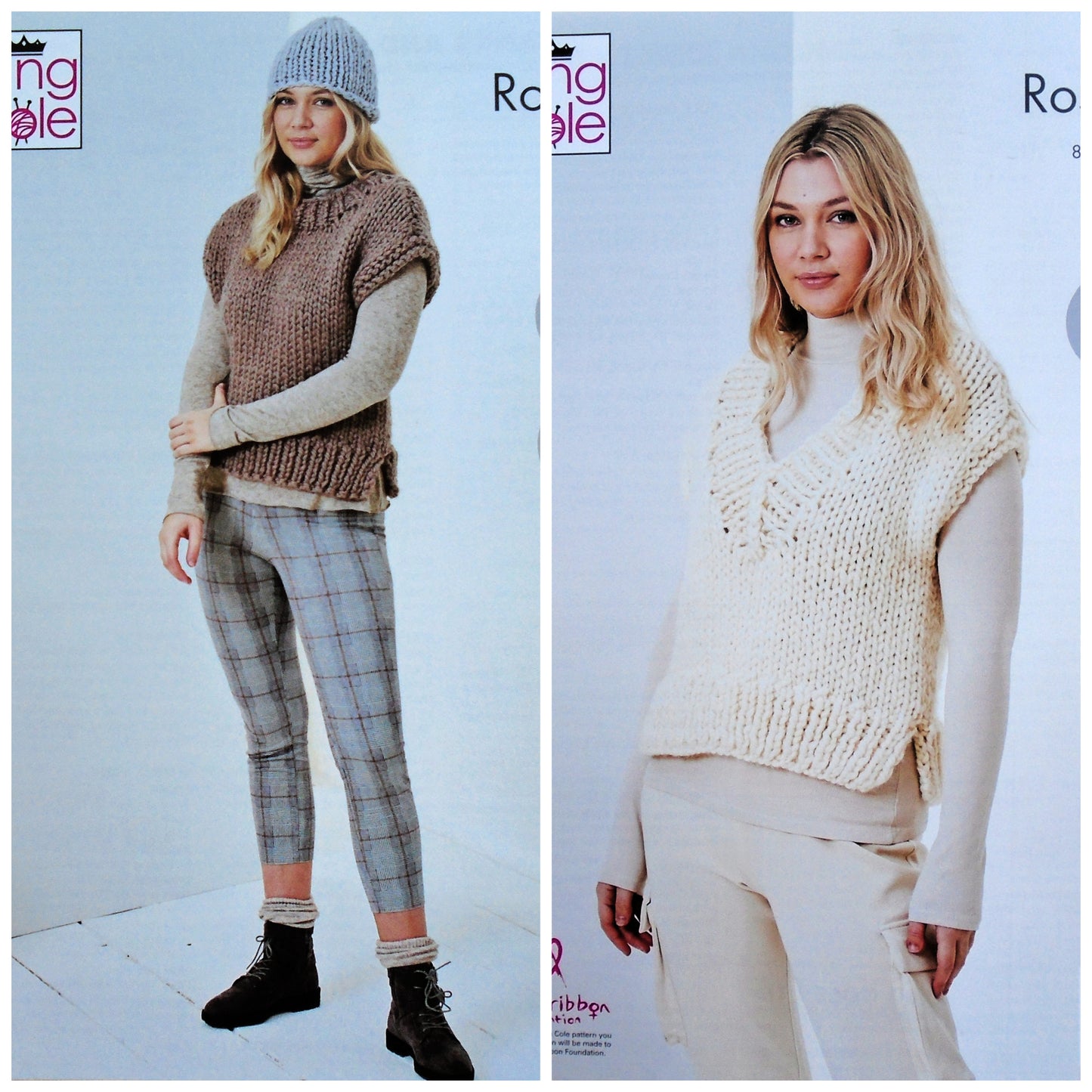 DIGITAL Knitting Pattern Ladies Easy Knit Round &V-Neck Tops Mega Chunky King Cole 5753