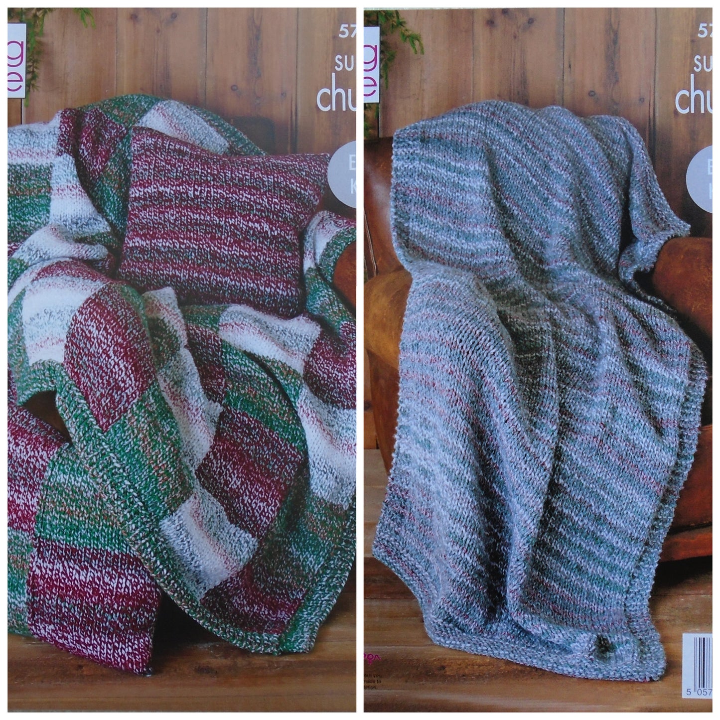 DIGITAL Knitting Pattern Easy Knit Blanket, Bed Runner, 2 Styles Cushions Super Chunky 5782 King Cole