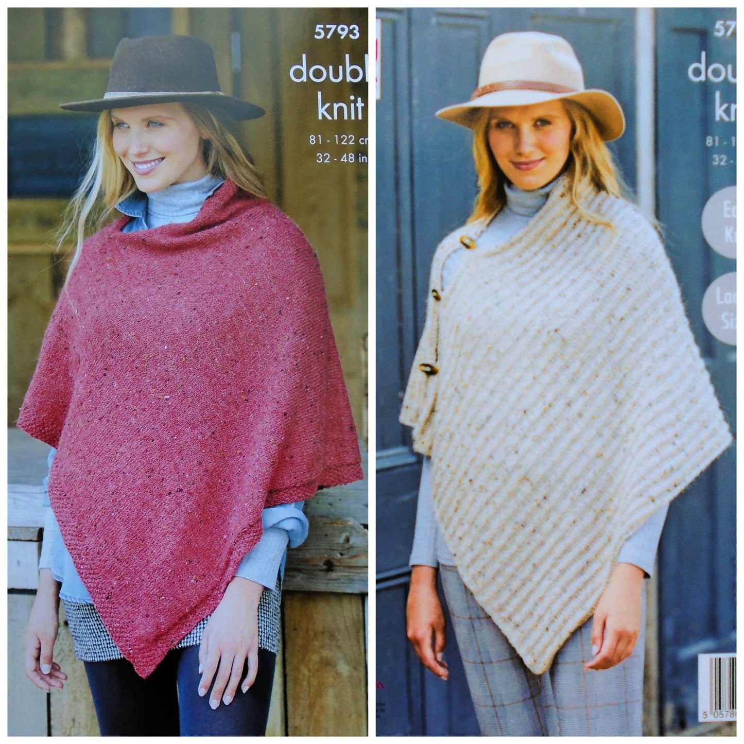 DIGITAL Knitting Pattern Ladies 2 Styles Poncho Homespun DK King Cole 5793