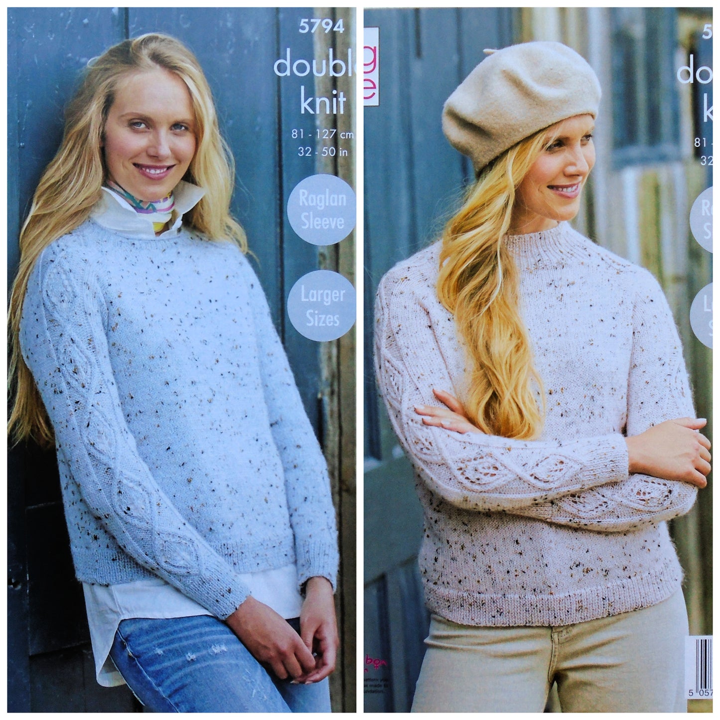 DIGITAL Knitting Pattern Ladies High/Round Neck Jumpers Cable Sleeves DK King Cole 5794