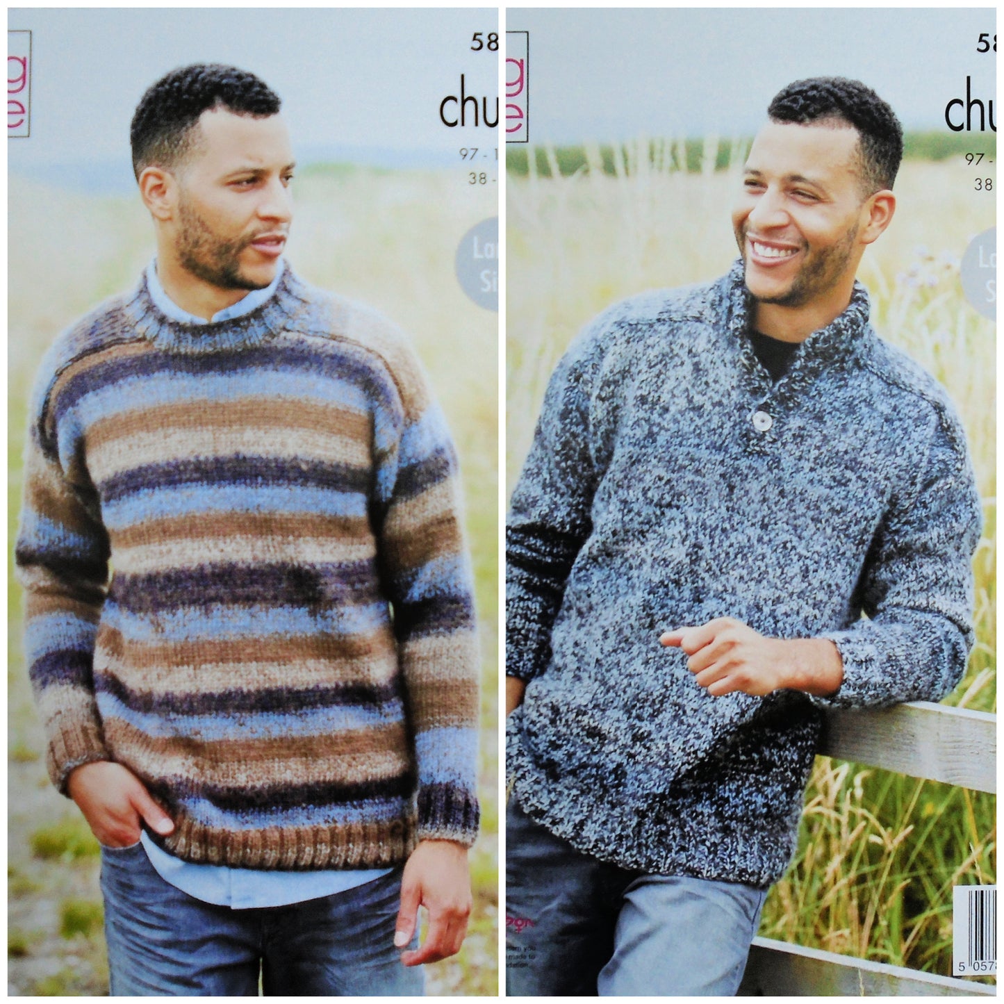 DIGITAL Knitting Pattern Mens Long Sleeve Jumpers Chunky King Cole 5818