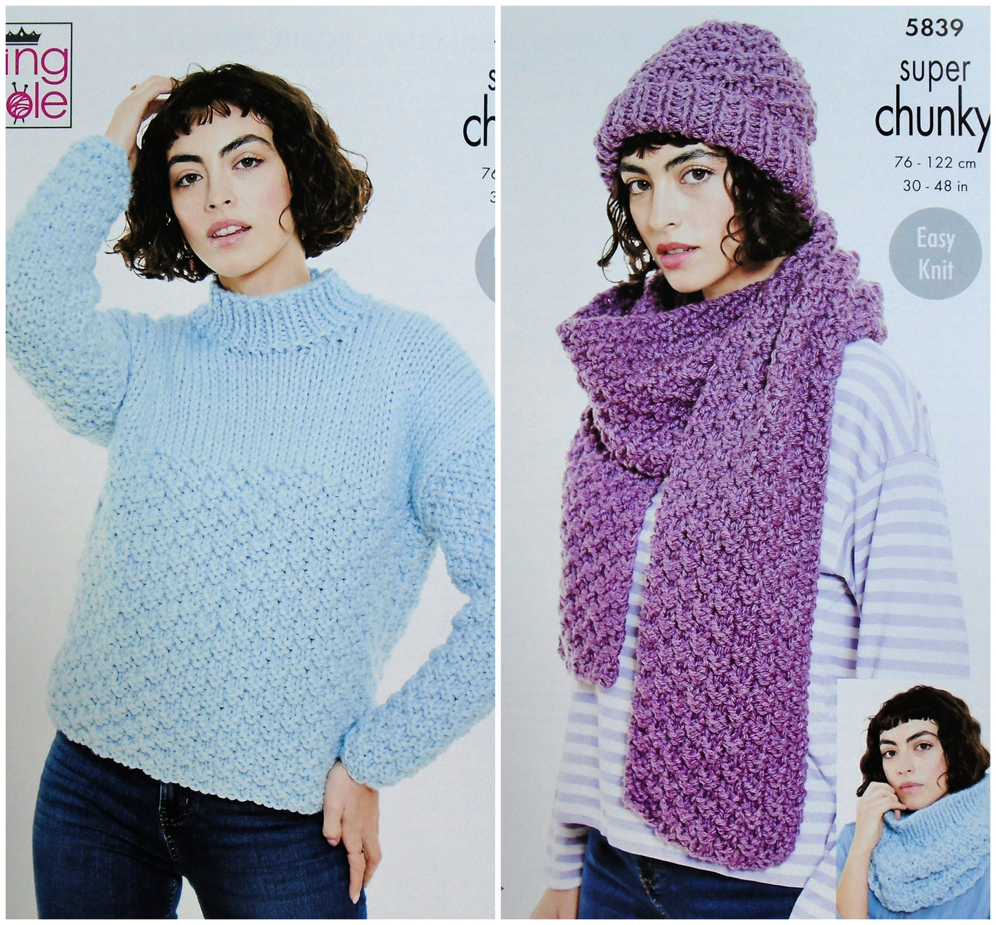 DIGITAL Knitting Pattern Ladies Easy Knit Jumper Hat Scarf & Cowl Super Chunky 5839