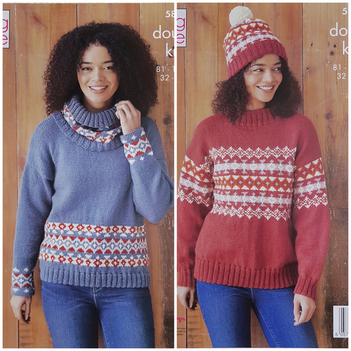 DIGITAL Knitting Pattern Ladies Fairisle Jumpers & Cowl and Hat DK King Cole 5870