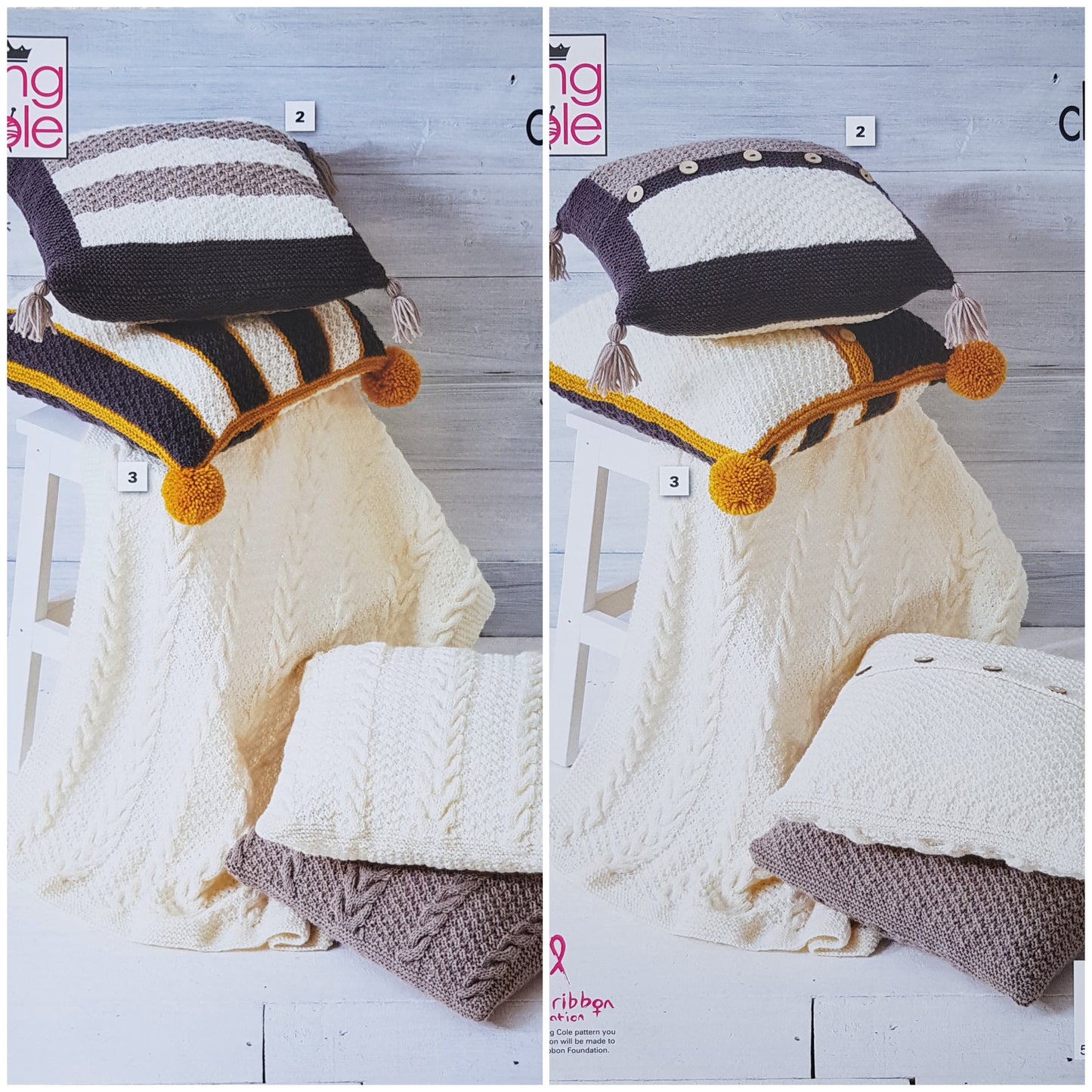 DIGITAL Knitting Pattern 3 Styles of Cushions and Cable Throw Chunky King Cole 5896
