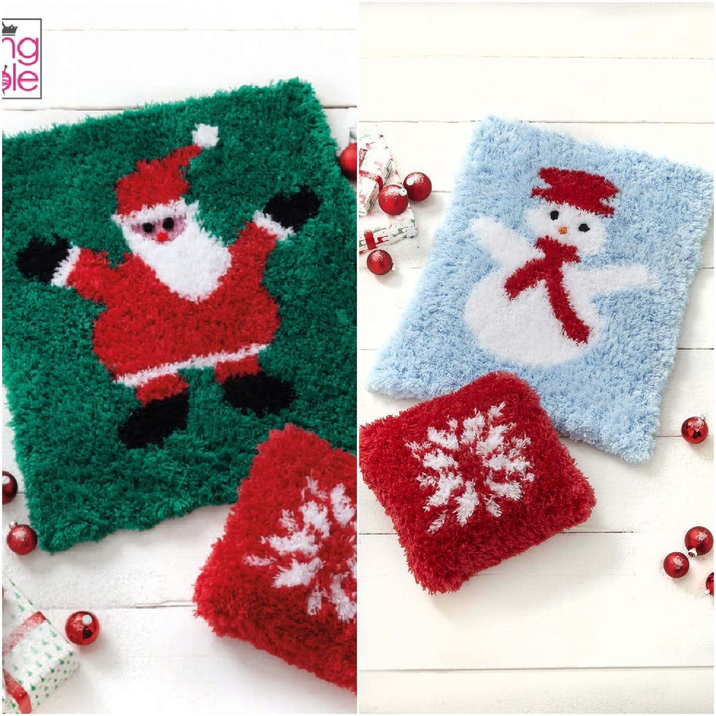 DIGITAL Knitting Pattern Snowman or Santa Blanket and Christmas Cushion Tinsel Yarn King Cole 6105