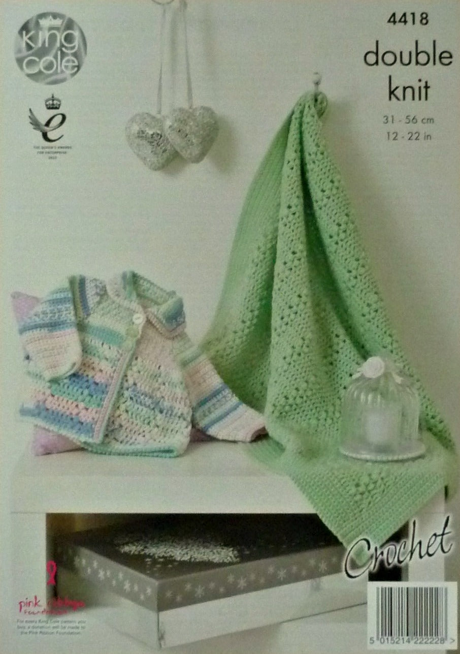 DIGITAL Crochet Pattern Baby Blanket/Throw and Jacket DK King Cole 4418