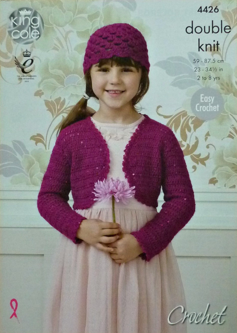 DIGITAL Crochet Pattern Girls Easy Short/Long Sleeve Sequined Boleros & Hat Galaxy DK King Cole 4426