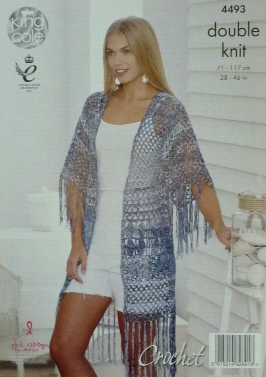 DIGITAL Crochet Pattern Ladies Lacy Kimono Cardigan and Waistcoat Vogue Cotton DK King Cole 4493