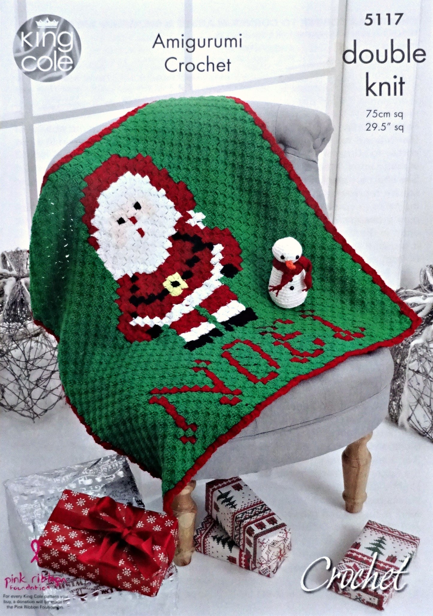 DIGITAL Crochet Pattern Father Christmas Blanket and Snowman Soft Toy DK King Cole 5117