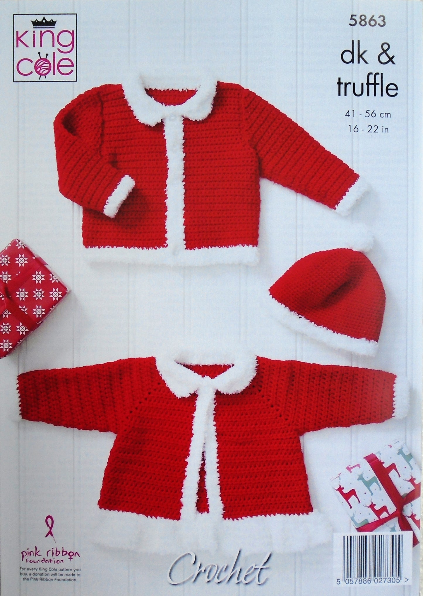 DIGITAL Crochet Pattern Baby Santa Style, Christmas Jacket, Cardigan and Hat DK King Cole 5863