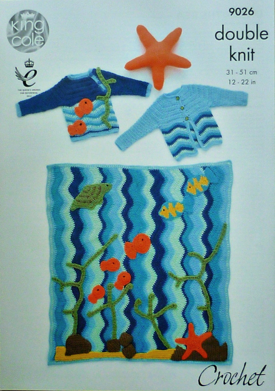 DIGITAL Crochet Pattern Babies Blanket, Jumper Jacket Starfish Soft Toy DK King Cole 9026