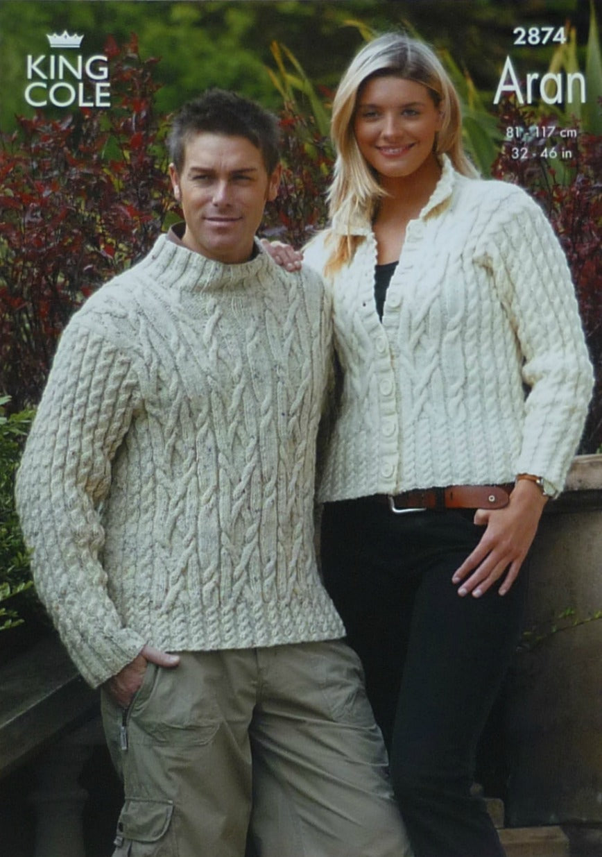 DIGITAL Knitting Pattern Mens Cable Jumper & Ladies Jumper and Jacket Aran 2874 King Cole