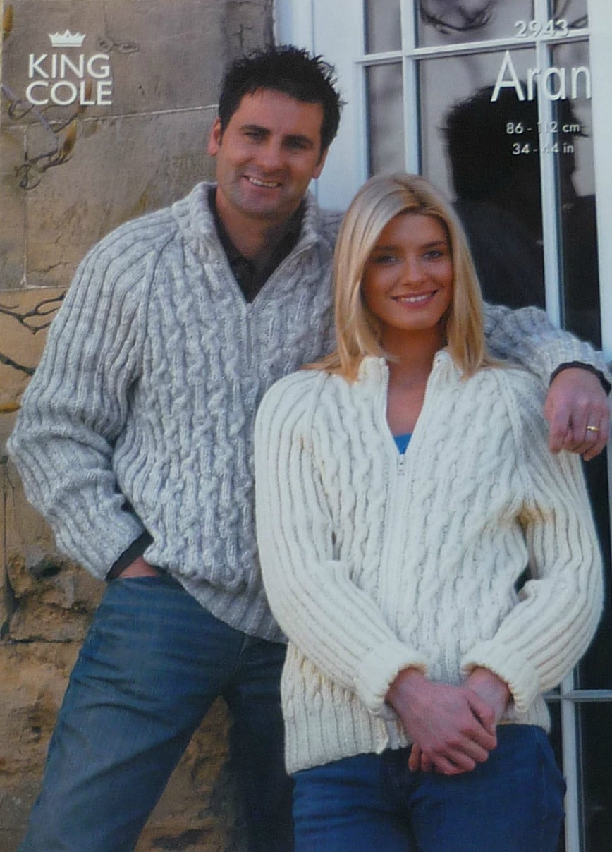 DIGITAL Knitting Pattern Mens & Ladies Cable Jackets and Jumpers Aran 2943 King Cole