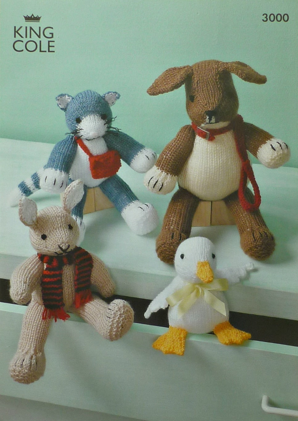 DIGITAL Knitting Pattern Cat, Dog, Duck and Rabbit Stuffed Toys DK King Cole 3000
