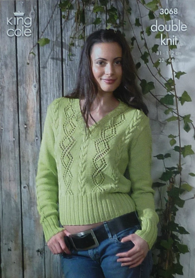 DIGITAL Knitting Pattern Ladies Long Sleeve or Sleeveless Lace and Cable Top Bamboo DK King Cole 3068