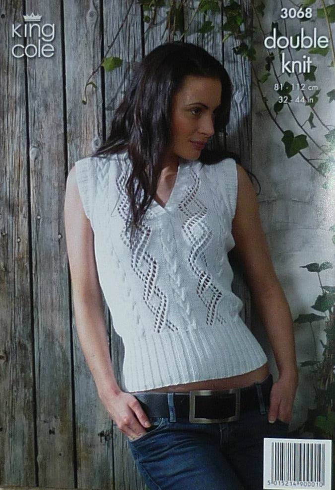 DIGITAL Knitting Pattern Ladies Long Sleeve or Sleeveless Lace and Cable Top Bamboo DK King Cole 3068