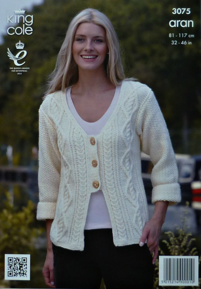 DIGITAL Knitting Pattern Ladies Cable Jacket and Jumper Aran 3075 King Cole