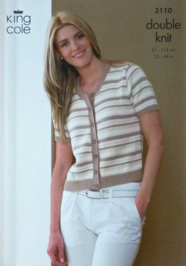 DIGITAL Knitting Pattern Ladies Jumper and Striped Cardigan with Short Sleeves DK King Cole 3110