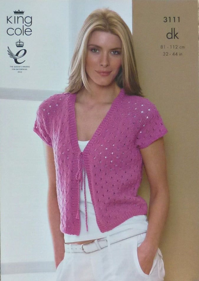 DIGITAL Knitting Pattern Ladies Eyelet Bolero & Cardigan Smooth DK King Cole 3111