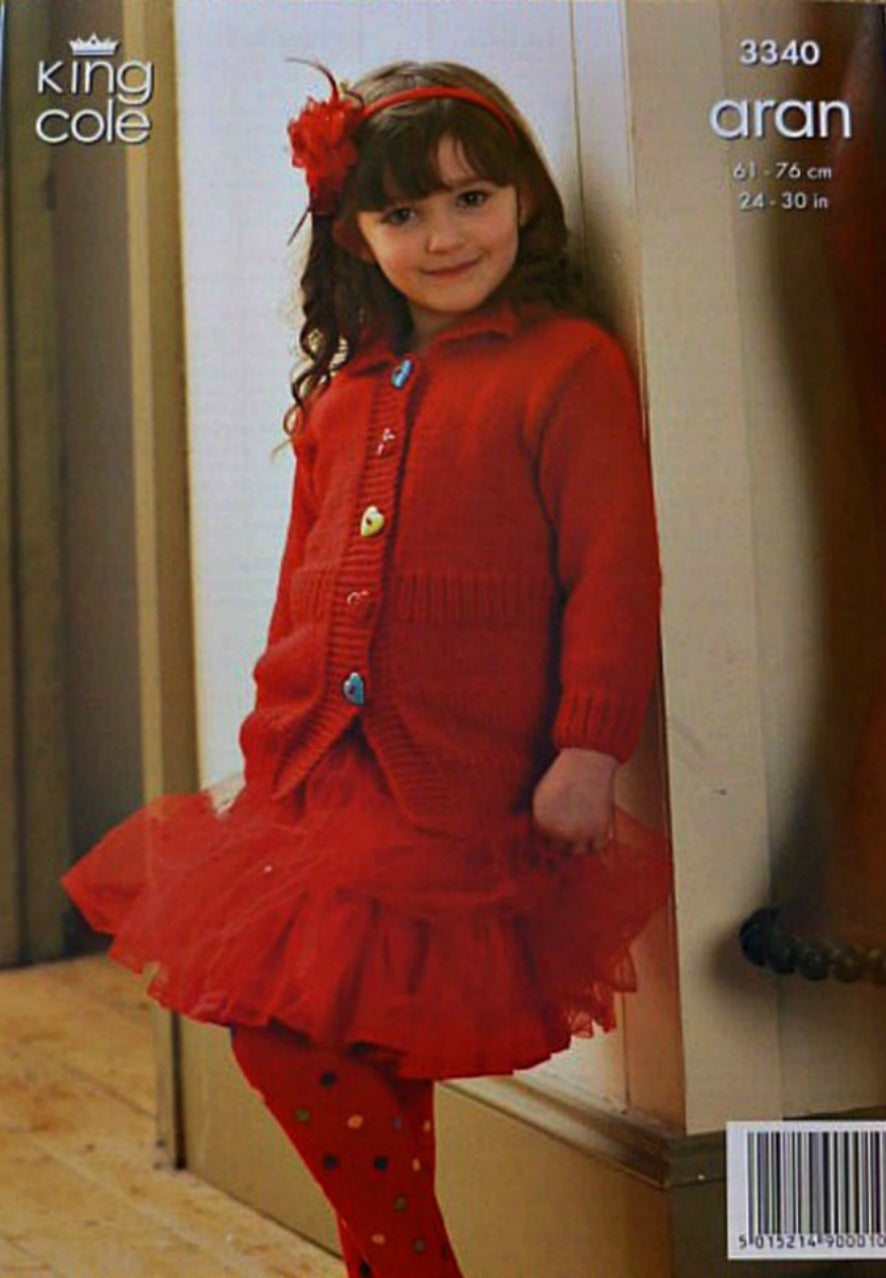 DIGITAL Knitting Pattern Childrens Button Neck Jumper & Coat Aran King Cole 3340
