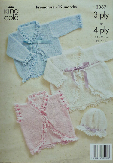 DIGITAL Knitting Pattern Baby Jacket, Waistcoat, Hat and Coat 4ply King Cole 3367