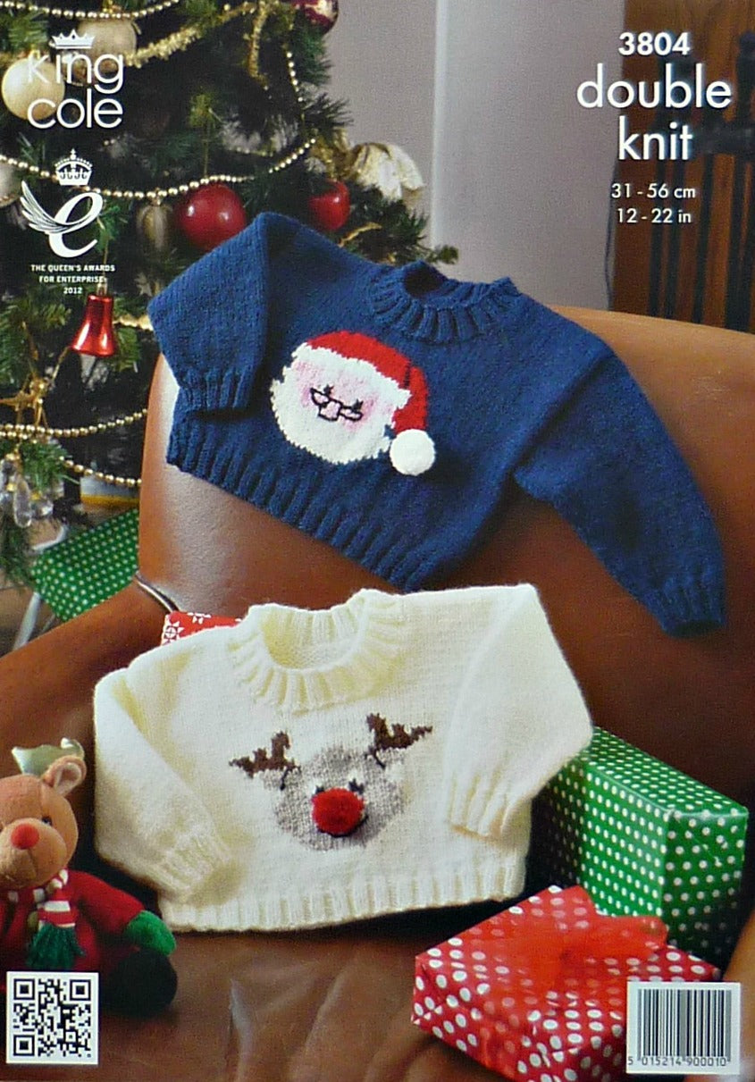 DIGITAL Knitting Pattern Baby Rudolph & Father Christmas Jumpers DK King Cole 3804
